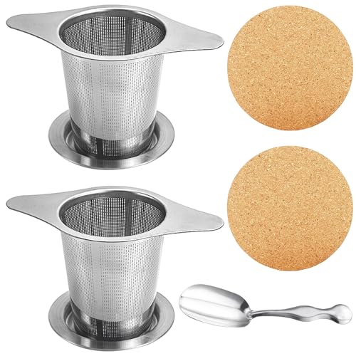 MUYAPAY 5 Pièces Infuseur thé Filtre Super Fin, Boule a the Filtre à Thé Trou Fin Acier Inoxydable Livré avec une Cuillère et un Set de Table pour...