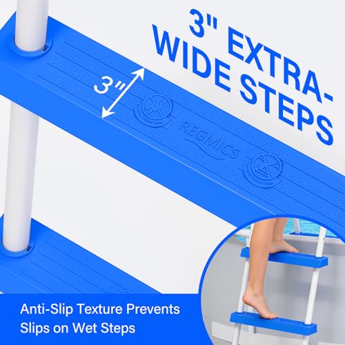 REGMICS Heavy Duty Steel Frame Swimming Pool Ladder for Above Ground Pools, 2-Step Double-Sided Pool Stairs for 33.5\" Height Pools, 450lbs Capacity with Anti-Slip Rubber Feet & Wide Steps - Thumbnail 5