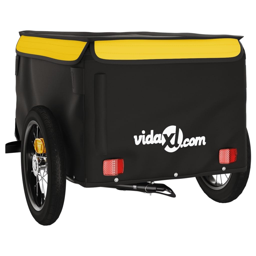 vidaXL Remorque de Vélo, Chariot de Transport avec Barre, Remorque de Bicyclette avec Drapeau Jardin Extérieur, Noir et Jaune 30 kg Fer