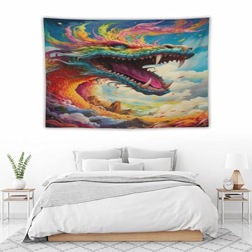 Dragon tapisserie murale suspendue pour cacher un mur abime et decorer la chambre