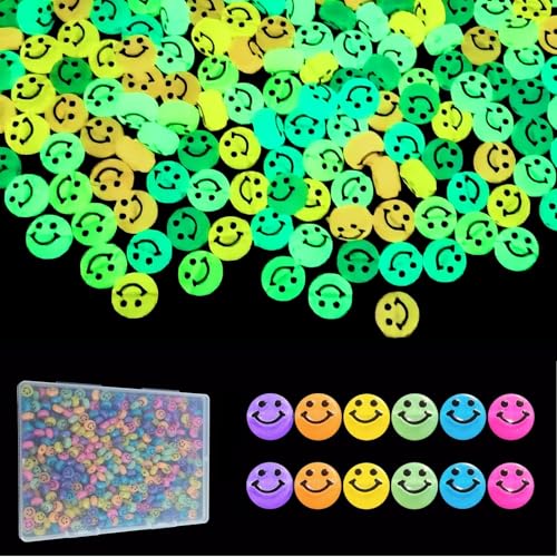 Looconi 500pcs Colorful Smiley Face BeadsHappy Face Spacer Beads Glow in Darkness for DIY Jewelry Making
