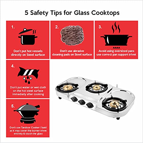 Image of UCOOK JUNTO Manual Premier Xtra Large 3B Series 3 Burners Gas Stove Stainless Steel Cooktop, Steel Grey