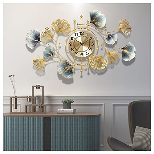 Horloge murale ginkgo silencieuse en métal pour éliminer le tic-tac dans le salon
