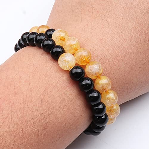 Image of KSQS Long Distance Bracelets For Couples, His And Hers Black Onyx Turquoise Forever Stone Bead Bracelet For Lovers, Crystal Healing Gemstone Bracelet For Woman Man(2pcs)