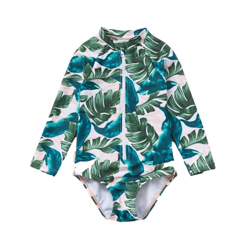 BONVERANO Maillot de bain pour petite fille avec protection UV Motif bambou, vert, 3 ans Cover