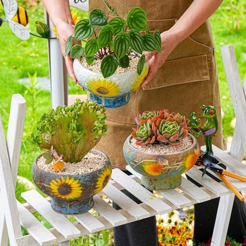 Image of Sungmor Small Succulent Planters Set of 2, Beautiful Hand Crafted Ceramic Plant Pots Cute Cactus Pot, 6.5 Inch Flower Pots for Indoor Plants with Drainage, Desktop Windowsill Home Office Decor Pots