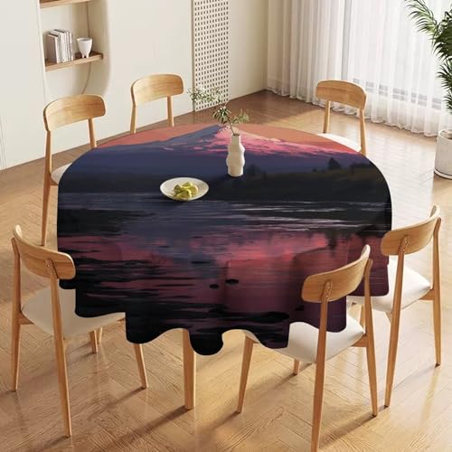 Nappe ronde antitache motif paysage pour protéger la table de cuisine