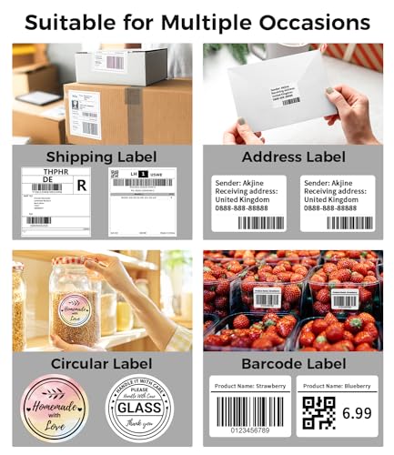 Phomemo Neuer Bluetooth Etikettendrucker mit Etikettenhalter, DHL Thermodrucker 4x6, Bluetooth Etikettiergerät Label Printer für Barcode, Amazon, Etsy, Shopify, Royal Mail, DHL, FedEx, etc-Schwarz