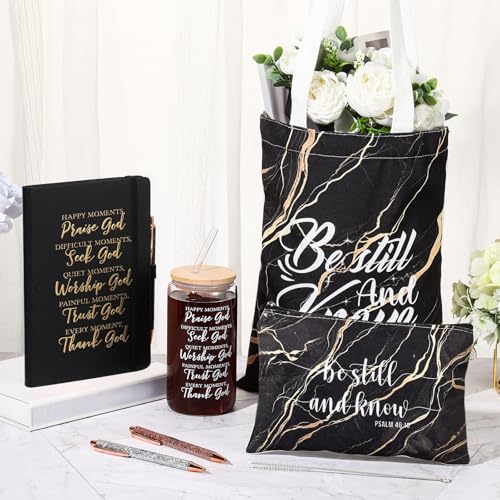 Image of Funnymoom 7 Pcs Christian Gift Set for Women Men Faith Religious Nativity Baptism Church Bible Spiritual for Christmas(Black)