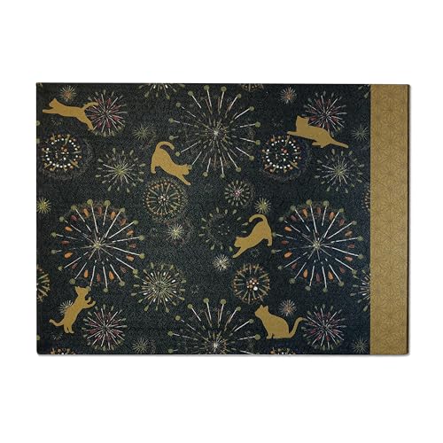 Styleneo 御朱印帳 書き置き用 235×170mm 切り絵 御朱印ホルダー 32ポケット (朱印ファイル,花火とねこ黒)