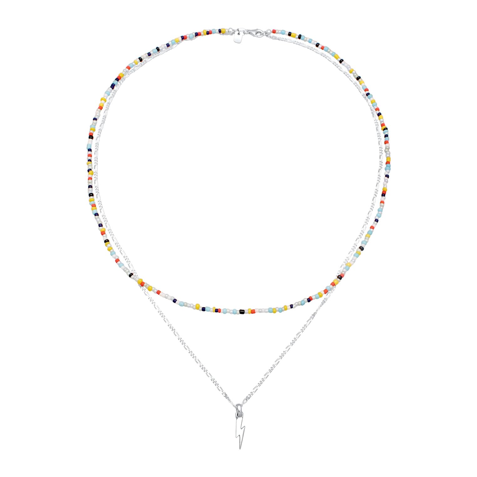 Kuzzoi Herren Halskette im Layer Look mit Blitz Anhänger (14 mm) in 925 Sterling Silber Modische Glasperlenkette 50 cm mit Silberkette für den Mann
