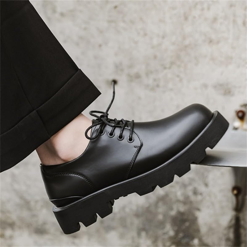 Men's Thick Sole Casual Dress Shoes Low-top Lace-up Business Oxford Shoes Round Toe Non-Slip Comfortable Breathable All-Match Rubber Shoes for Men