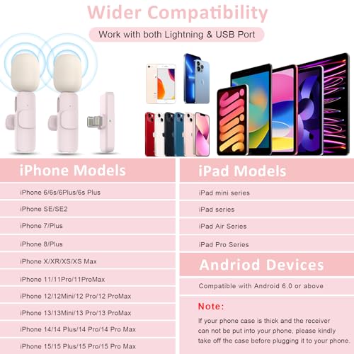 Image of MAYBESTA Mini Wireless Lavalier Microphone for iPhone, iPad, Android - Bluetooth Lapel Phone Microphones for YouTube Video Recording - Clip on Lav Mic for Interview Podcast Vlog(Pink)