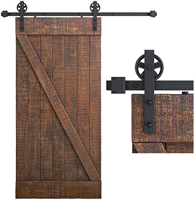 SMARTSTANDARD 6 Feet Heavy Duty Sliding Barn Door Hardware Kit, 4FT - 18FT, Black, Smoothly and Quietly, Simple and Easy to Install, Fit 36" Wide Panel (Industrial Bigwheel Hangers)