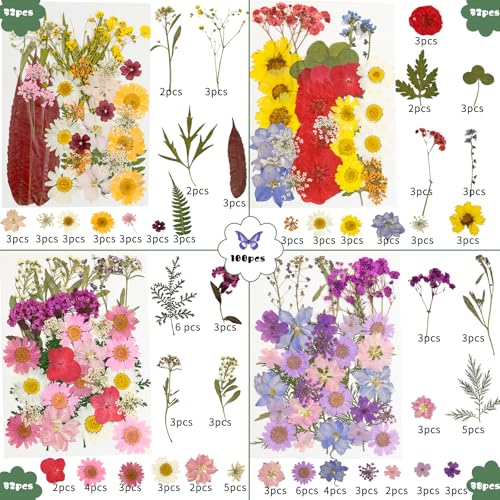 Image of 240 Pcs Dried Pressed Flowers for Resin Crafts, Real Natural Pressed Flowers and Leaves Kit Butterfly Stickers Vacuum Sealed Dry Flowers for DIY Epoxy Resin Jewelry Molds, Candle Soap Making, Nail Art