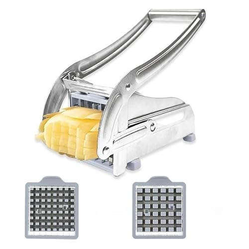 Manual French Fry Cutter with 2 Blades,Stainless Steel Potato Slicer for Fries,Carrots & Cucumbers, Kitchen Air Fryer Mate,Perfect fruit vegetable Slicer