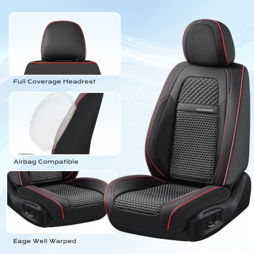 Image of Coverado Full Set Car Seat Covers, Luxury Leather All-Weather Seat Protectors Universal Fit Most Sedan SUV Truck Vehicles
