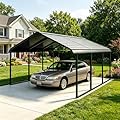 Yotila 10x15 ft Heavy Duty Metal Carport Kit, Galvanized Steel Frame Car Port Canopy, Steel Garage Cover for All-Weather - RV and Waterproof Carports for 1-2 Car