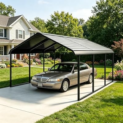 Yotila 10x15 ft Heavy Duty Metal Carport Kit, Galvanized Steel Frame Car Port Canopy, Steel Garage Cover for All-Weather - RV and Waterproof Carports for 1-2 Car