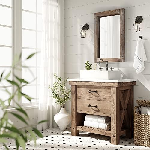 Barnyard Designs 61 x 91.5cm Decorative Long Wall Hanging Mirror, Rustic Vintage Distressed Wood Farmhouse Mirror Wall Decor, Brown