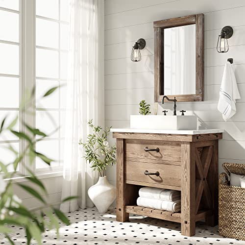 Barnyard Designs 24X36 Dark Wood Farmhouse Wall Mirror, Wooden Large Rustic Wall Mirror, Bedroom Mirrors For Wall Decor, Decorative Wood Wall Mirror Living Room Or Bathroom Vanity, Brown #TOP2