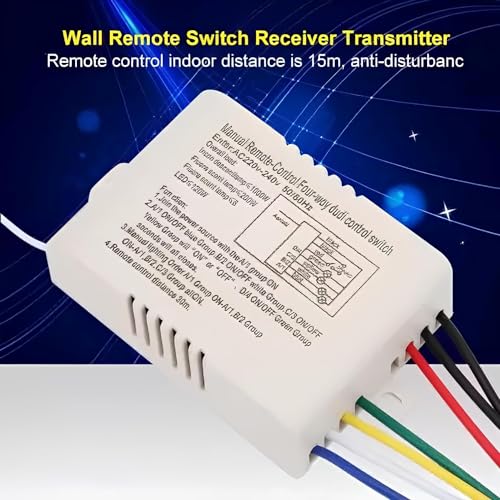Image of ROBOWAY 4-Way ON /Off Wireless Light Digital Remote Control Switch | 220-240V AC | RF Remote-Controlled Wireless Wall Switch (1 Remote and 1 Receiver)