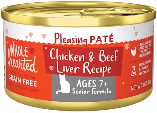 WholeHearted by Petco Grain Free Chicken and Beef Liver Senior Wet Cat Food Pate, 3 oz. Case of 24