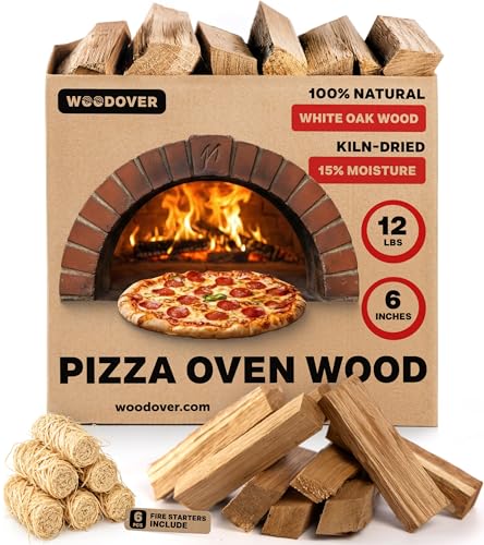 Pizza Oven Wood with Fire Starters - Fast-Lighting, Low Smoke 12 lbs White Oak Kiln-Dried 6 Inch Logs for Ooni, Gozney & Solo Stove, Clean-Burning Firewood for Wood-Fired Pizza - Approx 800 cub.in.