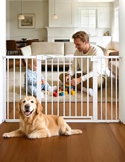 Babelio 29-55 Inch Extra Wide Baby Gate, Metal Dog/Pet Barrier, Pressure Mounted for Stairs & Doorways, NO Tools and Drilling Needed, White