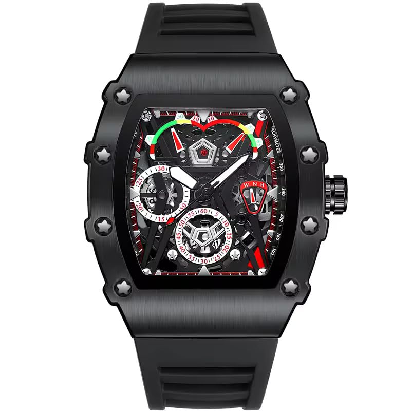 GTS Mens Luxury Analog Chronograph Tonneau Square Sports Wrist Watch Japanese Movement Luminous Design with Rubber Band (Black) (B0D66LS1G4) Amazon Price History, Amazon Price Tracker