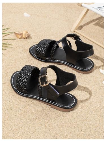 Image of GORGLITTER Girl's Leather Ankle Strap Flat Sandals Dressy Braided Round Open Toe Summer Vacation Beach Cute Sandals 2025