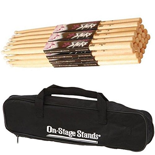 On Stage 12 Pair HN5A Hickory Drum Sticks with Nylon Tip+Drum Stick Bag
