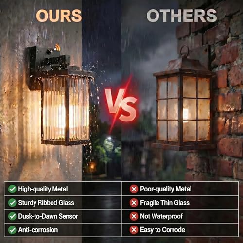 Image of Dusk to Dawn Outdoor Wall Light Fixture, Waterproof Exterior Porch Light with Tempered Glass for House Front Door Garage Patio