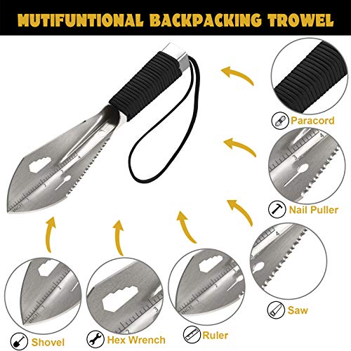 Yeacool Backpacking Shovel, Camping Hand Trowel, Lightweight Hiking Shovel, Small Potty Multitool with Carrying Pouch for Digging, Metal Detecting, Gardening, Survival and Outdoor