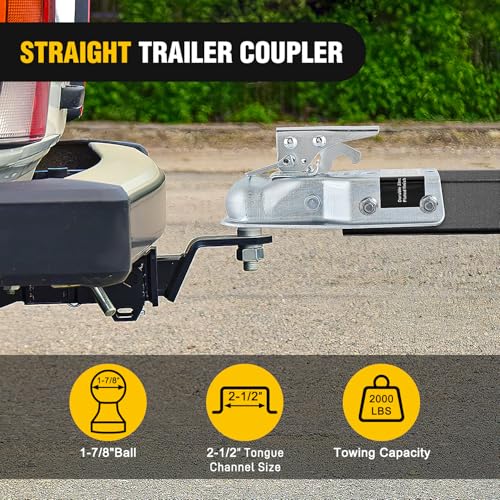 Nilight Straight Trailer Coupler with Safety Latch&Chain for 1-7/8 Inch Hitch Ball, 2-1/2 Inch Channel,2000 LBS,Heavy Duty Trailler Tongue Coupler for Station Wagon, Truck, Bolted&Welded Installation by Nilight - Image 3