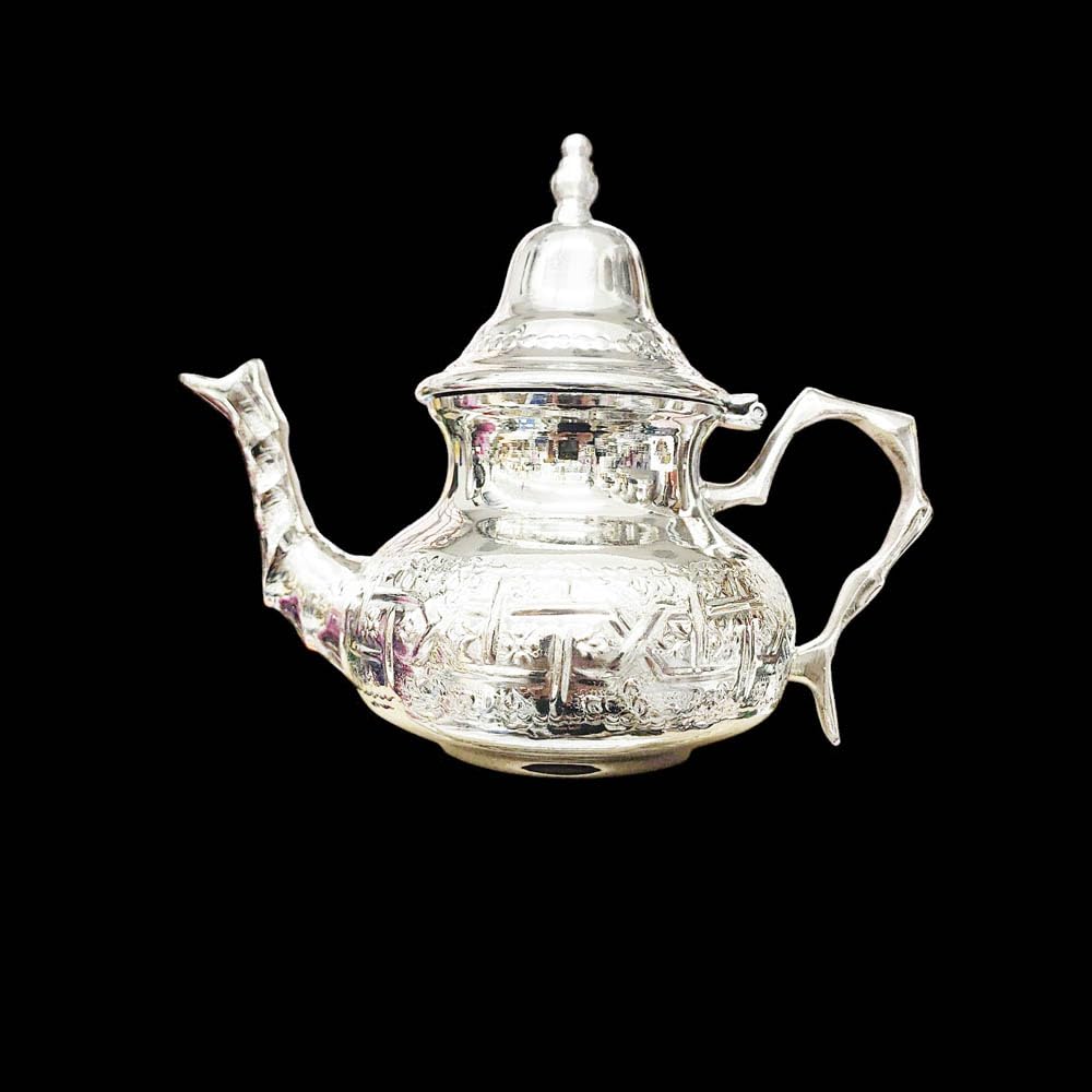 Traditionelle marokkanische Teekanne, Silber mit gravierten Designs, 400 ml, 4 Gläser