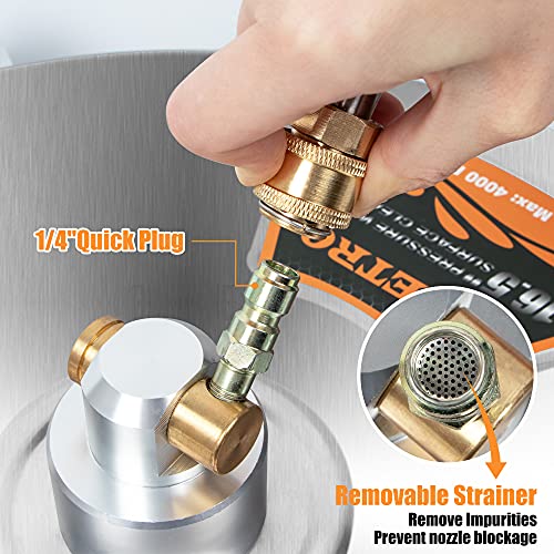 BEETRO 16.5'' Pressure Washer Surface Cleaner Power Washer Attachment with 3 Wheels, Stainless Steel Housing, 2 Extension Wands, 2 Replacement Nozzle, Spray Gun, 4000 PSI, 1.8-3.7 GPM