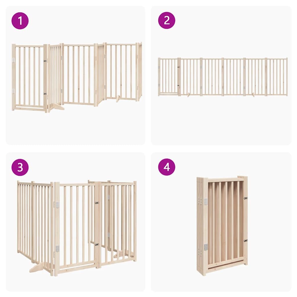 Barrera plegable para perros con puerta, 6 paneles, 300 cm, madera maciza, abeto, independiente, para casa, apartamento, escalera, salón, cocina, entrada, para perros pequeños y medianos