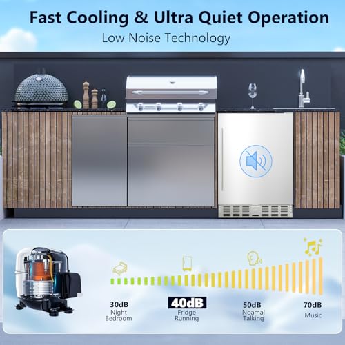 Image of Electactic 24 Inch Beverage Refrigerator, Under Counter Beverage Cooler 180 Cans, Built-in & Freestanding, Outdoor Fridge with Stainless Steel Door, Outdoor Refrigerator for Patio, Home, Kitchen, Bar