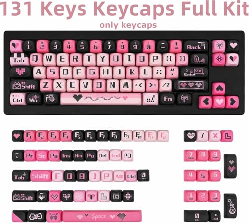 Image of PBT Keycaps Black Pink Love Cute 131 Keys Key Cap for Cherry MX