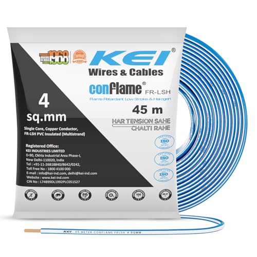 Image of KEI CONFLAME FRLSH 4 sqmm 1 Core Copper Heat Resistant Flame Retardant Low Smoke & Halogen - Lead Free House Wire for Domestic & Industrial Electrical Wiring (Blue, 45 Meters)
