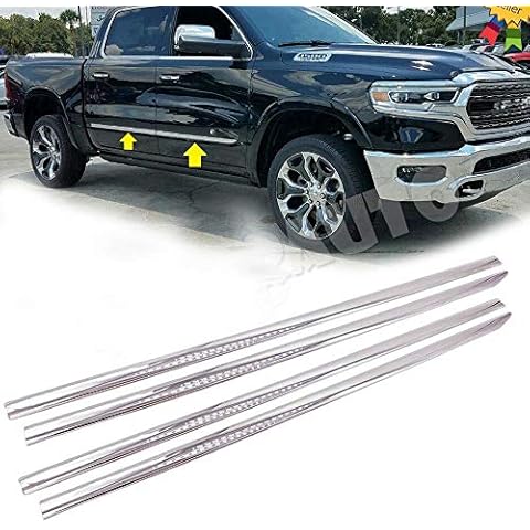 LJ INTERNATIONAL Quality Accessories Chrome 1/18" Wide Plastic Add-On Side Molding Set Compatible with 2019 Ram Cover