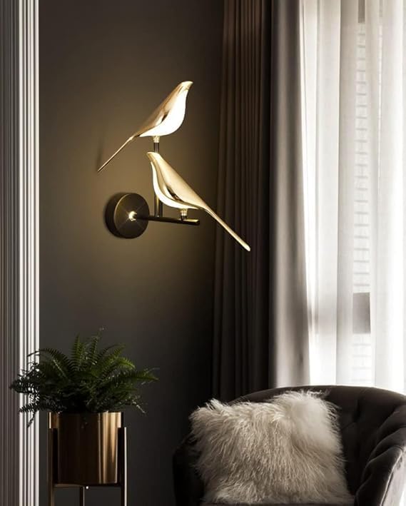 Image of Nordic Golden Metal Double Bird Led Wall Light and Wall Lamp for- Home Wall, Kitchen, Wall Sconces Light, Bedside, Bedroom, Living Room, Office, Indoor, Diwali Wall Lighting