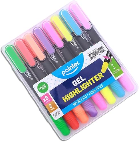 Miniatura 4 de Pointer Resaltadores de gel  Juego de 8 colores  Sin sangrado, sin ácidos, diseño retráctil  Suministros escolares y de oficina para notas, diarios