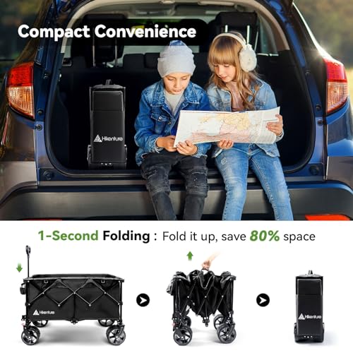 Hikenture Carrinho de vagão dobrável, vagão de praia com capacidade de 150 kg com rodas grandes para