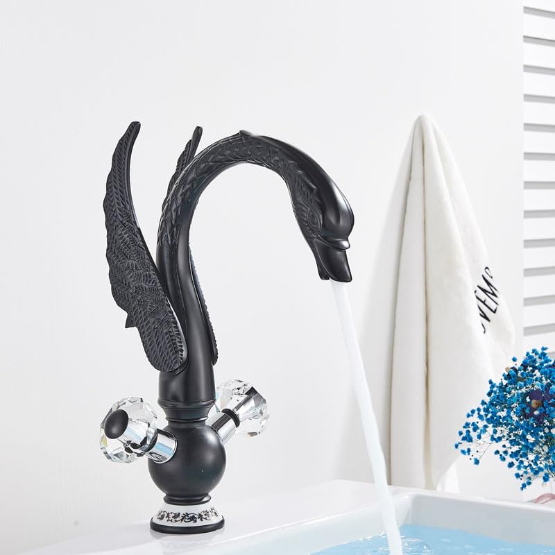 Robinet évier laiton noir mitigeur chaud froid pont monté design cygne