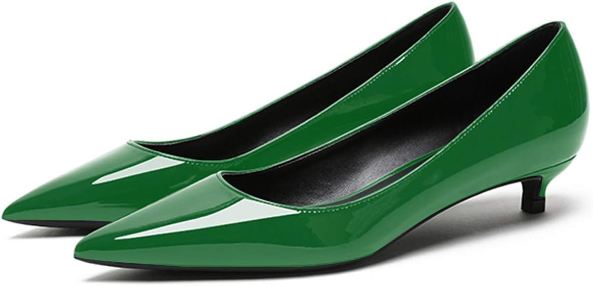 Women's Patent Leather Slip On Pointed Toe Ultra Low Kitten Heel Basic Dress Pumps Shoes - Image 3