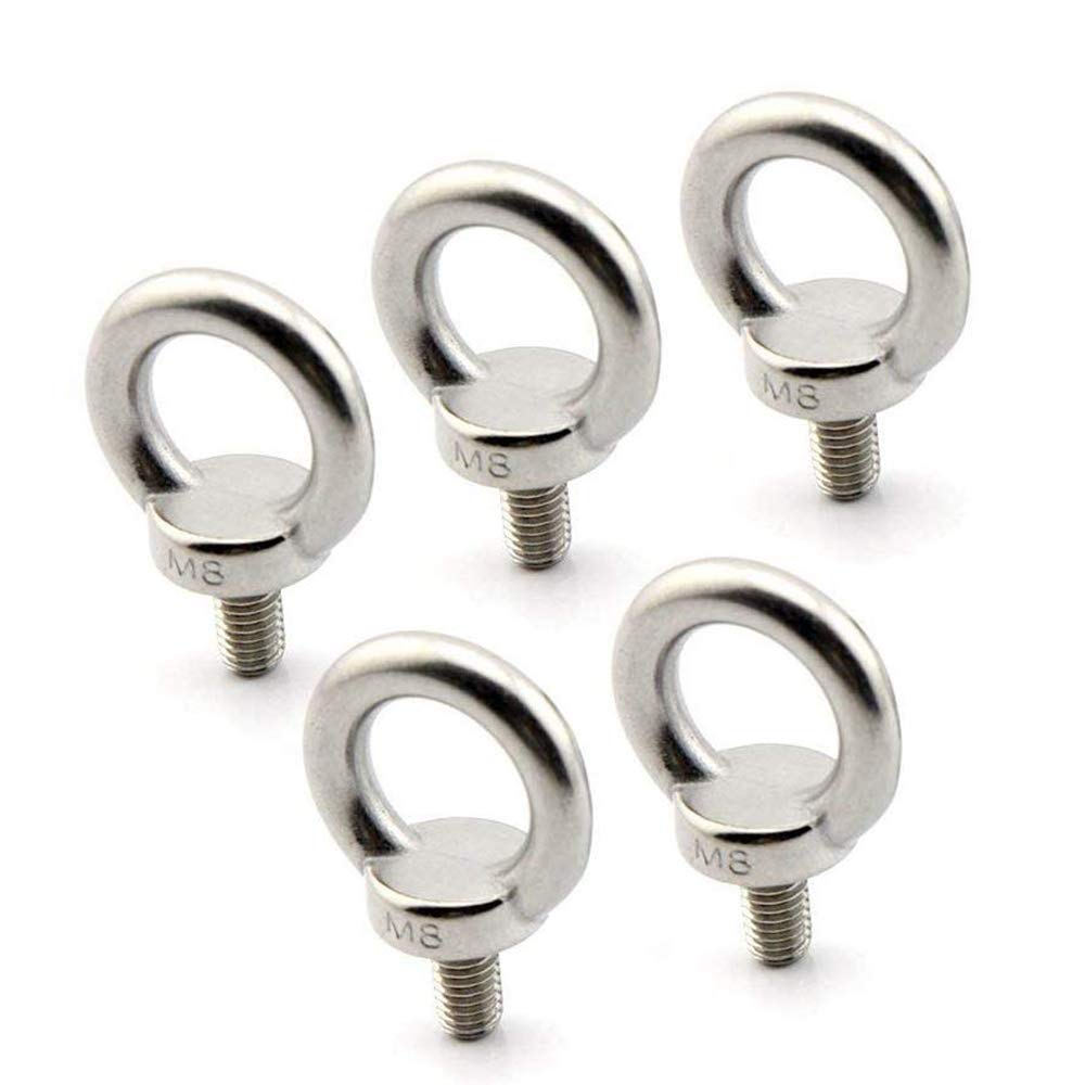 Voanzo Men's Silver Lifting Ring Eye Bolt M8 / 0.32" Marine Weight Lift Stainless Steel Thread Screws Bolts 5Pcs