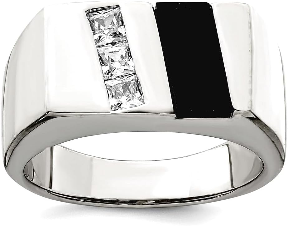 925 Sterling Silver Solid Polished Mens Cubic Zirconia and Simulated Onyx Ring 4.35mm Wide Ring for Men