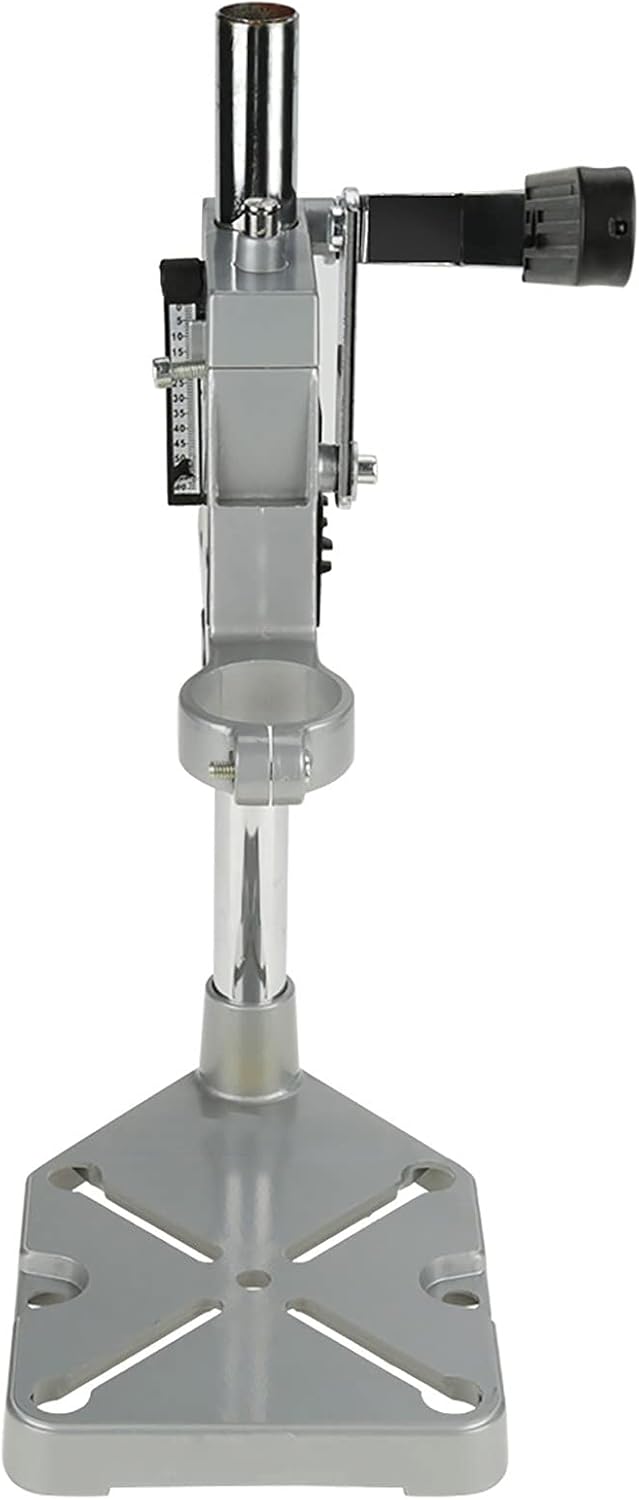 Clamp Drill Press Stand, Workbench Repair Tool for Drilling, Aluminum Base Drill Stand with Solid Column Bar, Precise Graduation for Electric Power Drills 38-43mm (Single Hole)